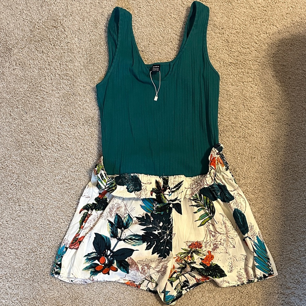SHEIN Teal Ribbed Romper